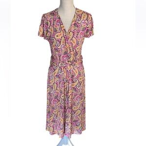 BODEN Evangeline Paisley Jersey Wrap Dress, In Party Pink - 10L